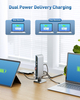  Station d'accueil de commutation KVM USB C double 4K 60 Hz personnalisée pour 2 ordinateurs, charge jusqu'à 100 W, DisplayPort et HDMI, port USB-A/C 10 Gbit/s, compatible Thunderbolt 4