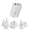 Chargeur mural GaN 3 ports 66 W à conversion personnalisée, 2 adaptateurs de charge rapide USB-C, 1 x adaptateur de prise de voyage USB-A Quick Charge 3.0 65 W GaN avec prises UK, EU, AU et US