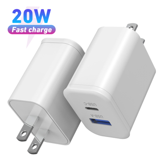 Chargeur USB C, chargeur rapide pour iPhone 20 W PD, chargeur pliable à double port de type C