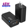 Chargeur mural GaN USB-C 1A1C/1A2C 65 W avec alimentation PD pour ordinateurs portables, tablettes et téléphones