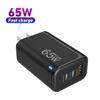 Chargeur mural GaN USB-C 1A1C/1A2C 65 W avec alimentation PD pour ordinateurs portables, tablettes et téléphones